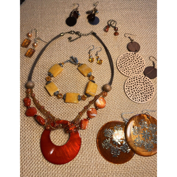 Rust Amber Coral Umber Orange Brown Lot of Fashion Jewelry--8 Pieces - Picture 2 of 11